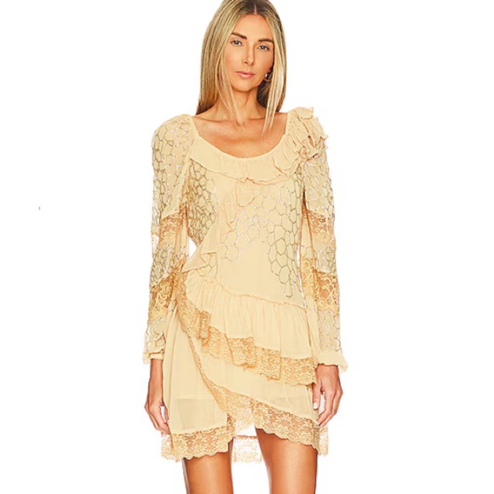 LoveShackFancy Peach Ruffle Lace Mini Dress